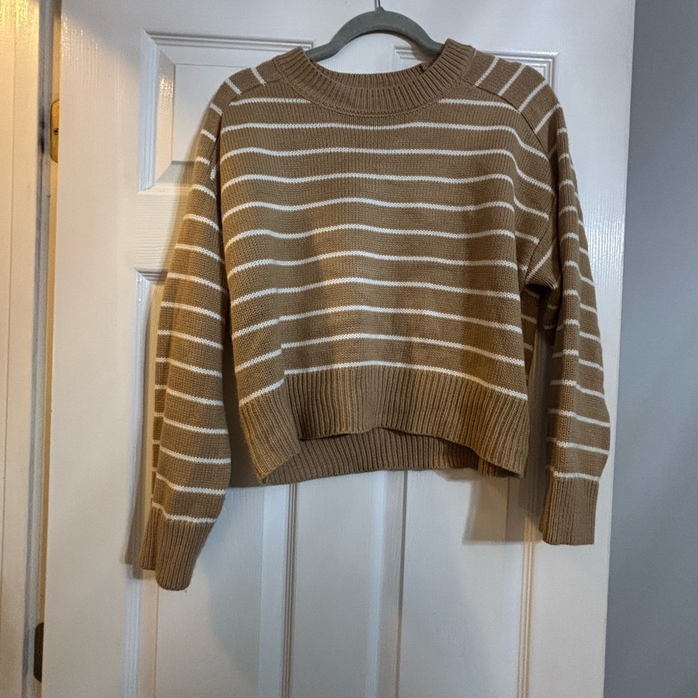 T Tahari Brown and White Striped Sweater
